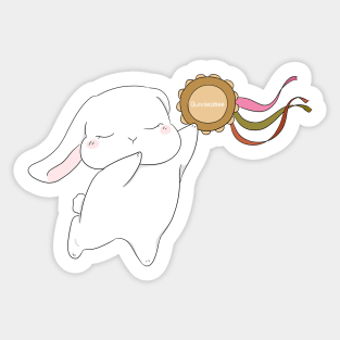 tamborine girl raise hand | white Holland Lop Rabbit | Bunniesmee Sticker
